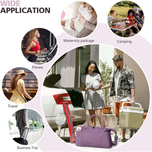 Women Men Purple Waterproof Carry On Tote Travel Duffle Bag with Trolley Sleeve - Picture 7 of 7